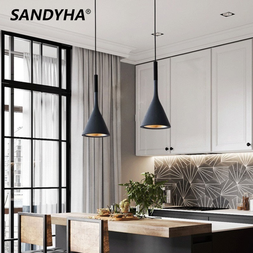 Modern Led Pendant Lights Black White Kitchen Island Fixtures Bedroom Table Dining Room Hanging Lamp Lampshade Home Chandeliers
